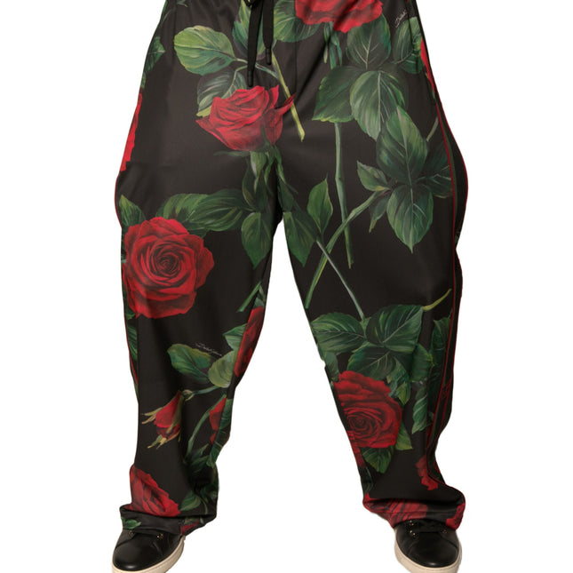 Dolce & Gabbana Black Floral Polyester Jogger Sweatpants Pants