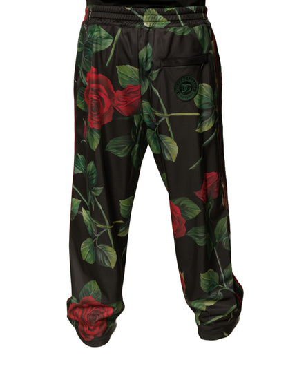 Dolce & Gabbana Black Floral Polyester Jogger Sweatpants Pants
