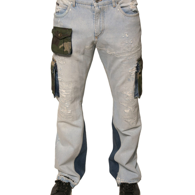 Dolce & Gabbana Light Blue Cotton Cargo Straight Denim Jeans