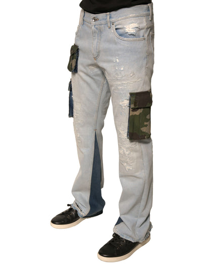 Dolce & Gabbana Light Blue Cotton Cargo Straight Denim Jeans