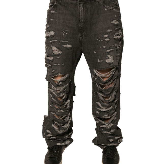 Dolce & Gabbana Gray Tattered Cotton Straight Men Denim Jeans