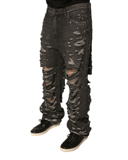 Dolce & Gabbana Gray Tattered Cotton Straight Men Denim Jeans