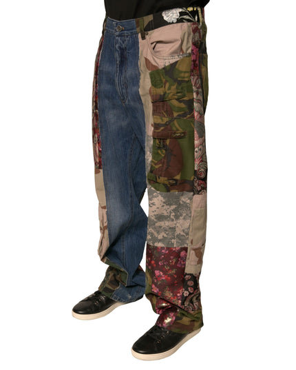 Dolce & Gabbana Blue Patchwork Cotton Straight Denim Jeans