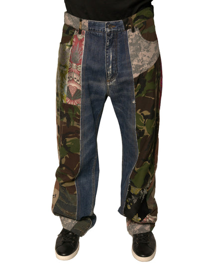 Dolce & Gabbana Blue Patchwork Cotton Straight Denim Jeans