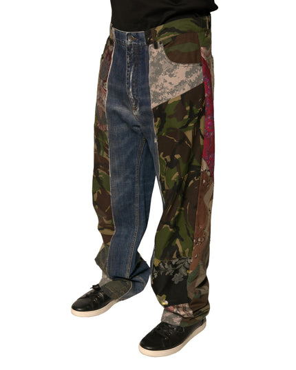 Dolce & Gabbana Blue Patchwork Cotton Straight Denim Jeans