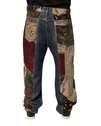 Dolce & Gabbana Blue Patchwork Cotton Straight Denim Jeans