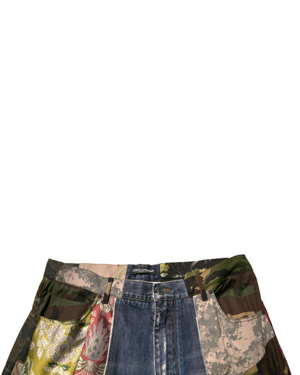 Dolce & Gabbana Blue Patchwork Cotton Straight Denim Jeans