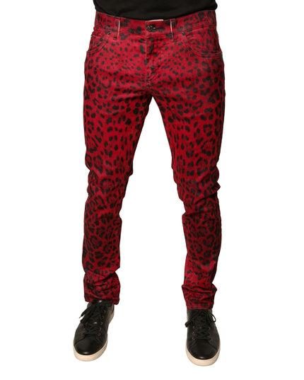 Dolce & Gabbana Red Leopard Cotton Stretch Skinny Denim Jeans