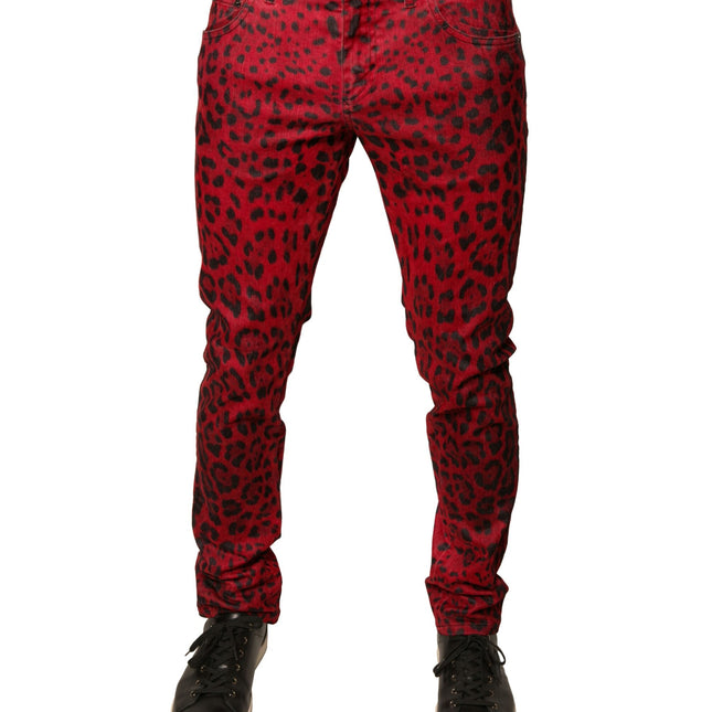 Dolce & Gabbana Red Leopard Cotton Stretch Skinny Denim Jeans