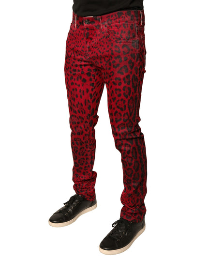 Dolce & Gabbana Red Leopard Cotton Stretch Skinny Denim Jeans