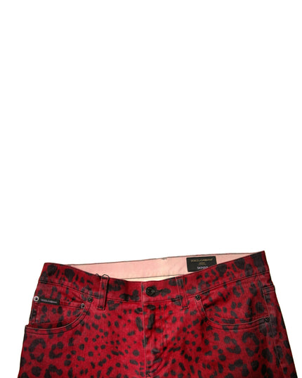 Dolce & Gabbana Red Leopard Cotton Stretch Skinny Denim Jeans