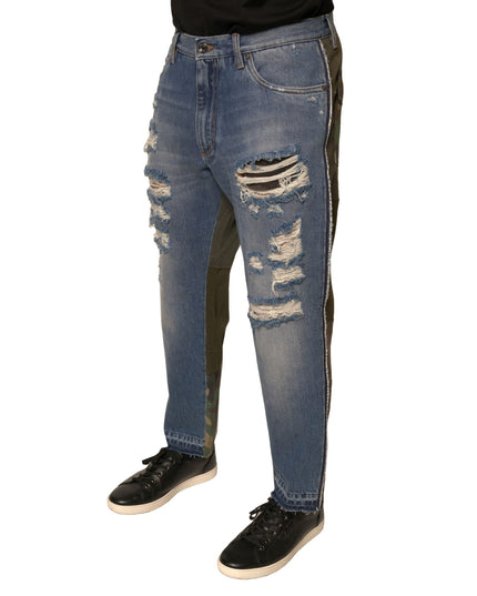 Dolce & Gabbana Blue Tattered Straight Cropped Denim Jeans