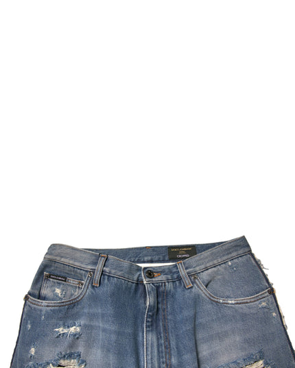 Dolce & Gabbana Blue Tattered Straight Cropped Denim Jeans