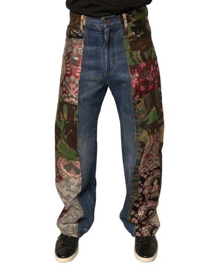 Dolce & Gabbana Blue Patchwork Cotton Straight Denim Jeans