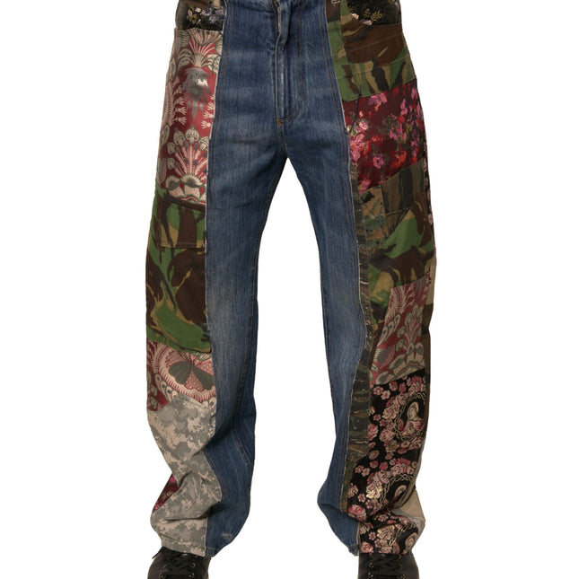 Dolce & Gabbana Blue Patchwork Cotton Straight Denim Jeans