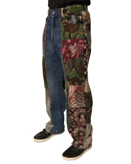 Dolce & Gabbana Blue Patchwork Cotton Straight Denim Jeans