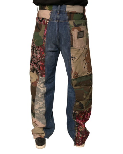 Dolce & Gabbana Blue Patchwork Cotton Straight Denim Jeans