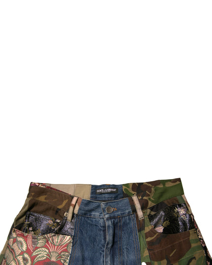 Dolce & Gabbana Blue Patchwork Cotton Straight Denim Jeans