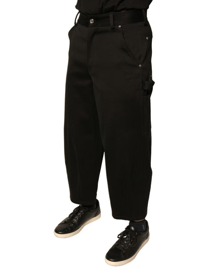 Dolce & Gabbana Black Cotton Mid Waist Cropped Pants