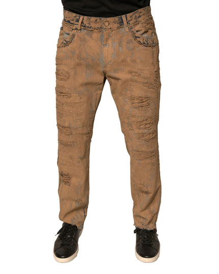 Dolce & Gabbana Brown Tattered Cotton Skinny Denim Jeans