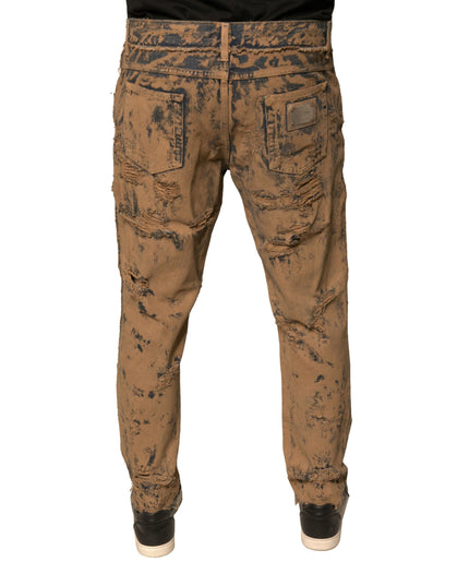 Dolce & Gabbana Brown Tattered Cotton Skinny Denim Jeans
