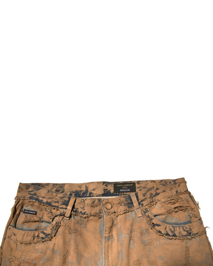 Dolce & Gabbana Brown Tattered Cotton Skinny Denim Jeans