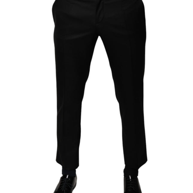 Dolce & Gabbana Black Wool Tapered Formal Dress Pants