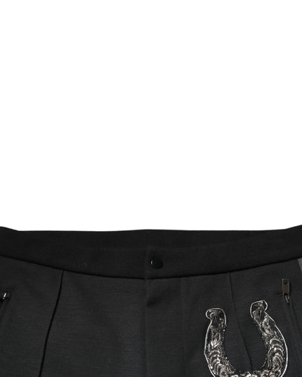Dolce & Gabbana Black Horseshoe Embellished Wool Slim Fit Pants