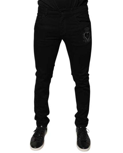 Dolce & Gabbana Black DG Crown Logo Cotton Skinny Denim Jeans