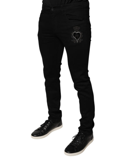 Dolce & Gabbana Black DG Crown Logo Cotton Skinny Denim Jeans