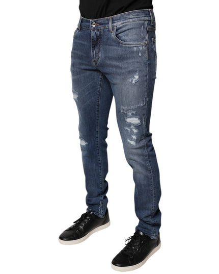 Dolce & Gabbana Blue Tattered Cotton Stretch Skinny Denim Jeans