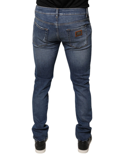 Dolce & Gabbana Blue Tattered Cotton Stretch Skinny Denim Jeans