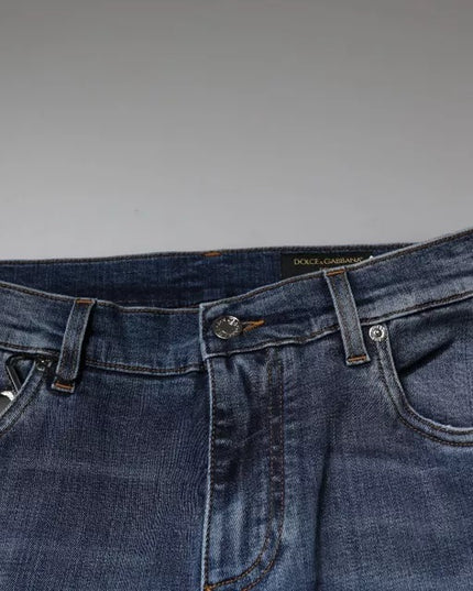 Dolce & Gabbana Blue Tattered Cotton Stretch Skinny Denim Jeans