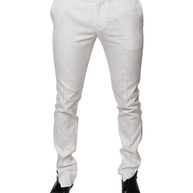 Dolce & Gabbana White Cotton Tapered Formal Dress Pants