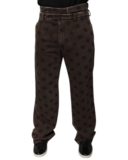 Dolce & Gabbana Brown Logo Cotton Straight Denim Jeans