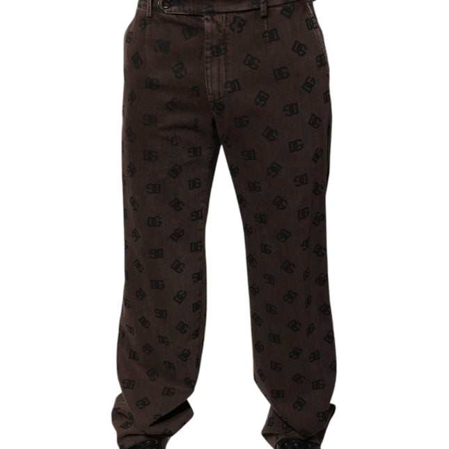 Dolce & Gabbana Brown Logo Cotton Straight Denim Jeans