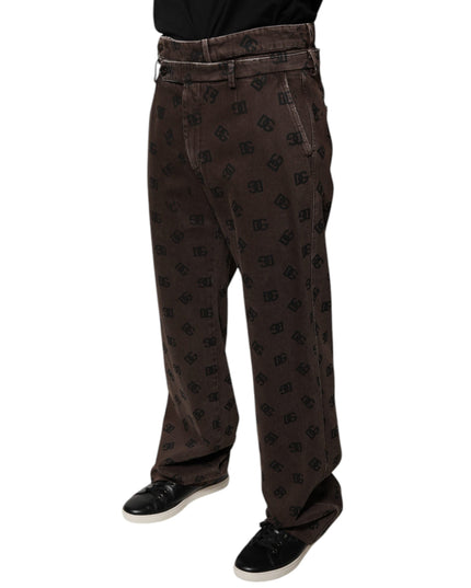 Dolce & Gabbana Brown Logo Cotton Straight Denim Jeans