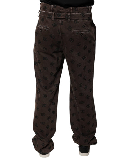 Dolce & Gabbana Brown Logo Cotton Straight Denim Jeans