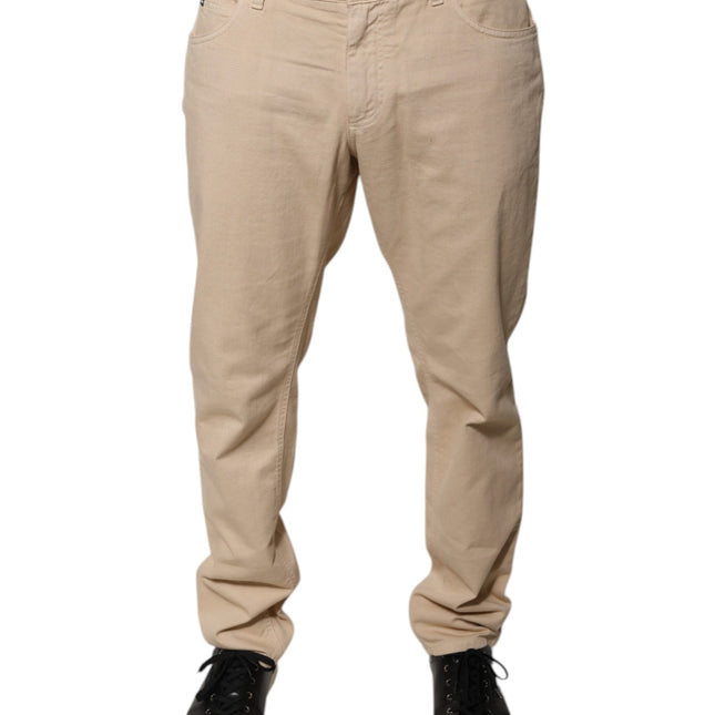 Dolce & Gabbana Beige Cotton Mid Waist Skinny Denim Jeans