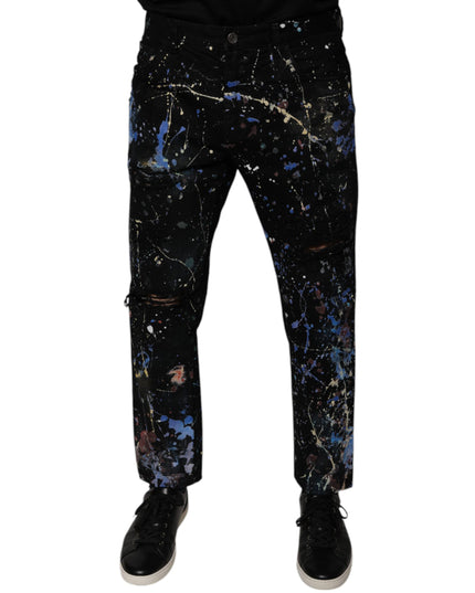 Dolce & Gabbana Black Color Splash Cotton Skinny Denim Jeans