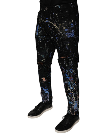 Dolce & Gabbana Black Color Splash Cotton Skinny Denim Jeans