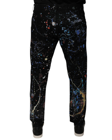 Dolce & Gabbana Black Color Splash Cotton Skinny Denim Jeans