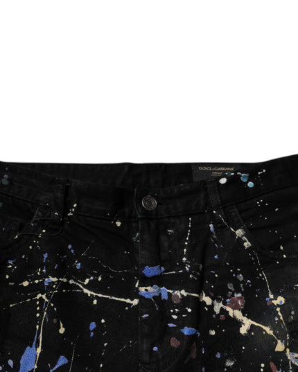 Dolce & Gabbana Black Color Splash Cotton Skinny Denim Jeans