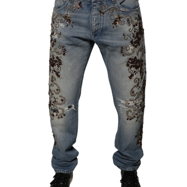 Dolce & Gabbana Light Blue Embroidered Skinny Denim Jeans