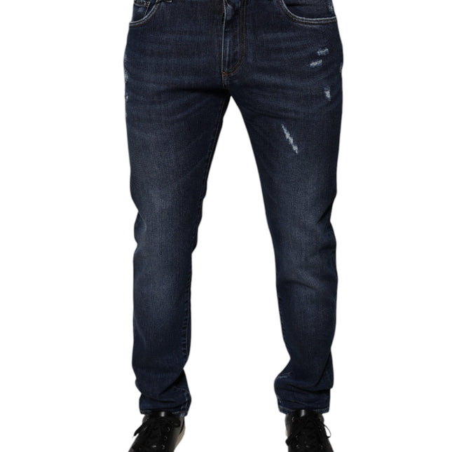 Dolce & Gabbana Dark Blue Cotton Logo Skinny Denim Jeans
