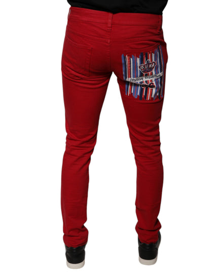 Dolce & Gabbana Red Crown Logo Cotton Skinny Denim Jeans