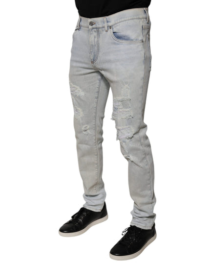Dolce & Gabbana Light Blue Cotton Blend Tattered Skinny Denim Jeans