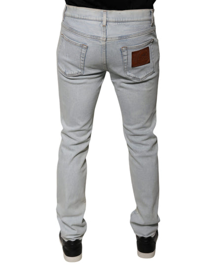Dolce & Gabbana Light Blue Cotton Blend Tattered Skinny Denim Jeans