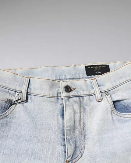 Dolce & Gabbana Light Blue Cotton Blend Tattered Skinny Denim Jeans