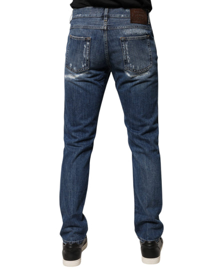 Dolce & Gabbana Blue Cotton Tattered Skinny Denim Jeans